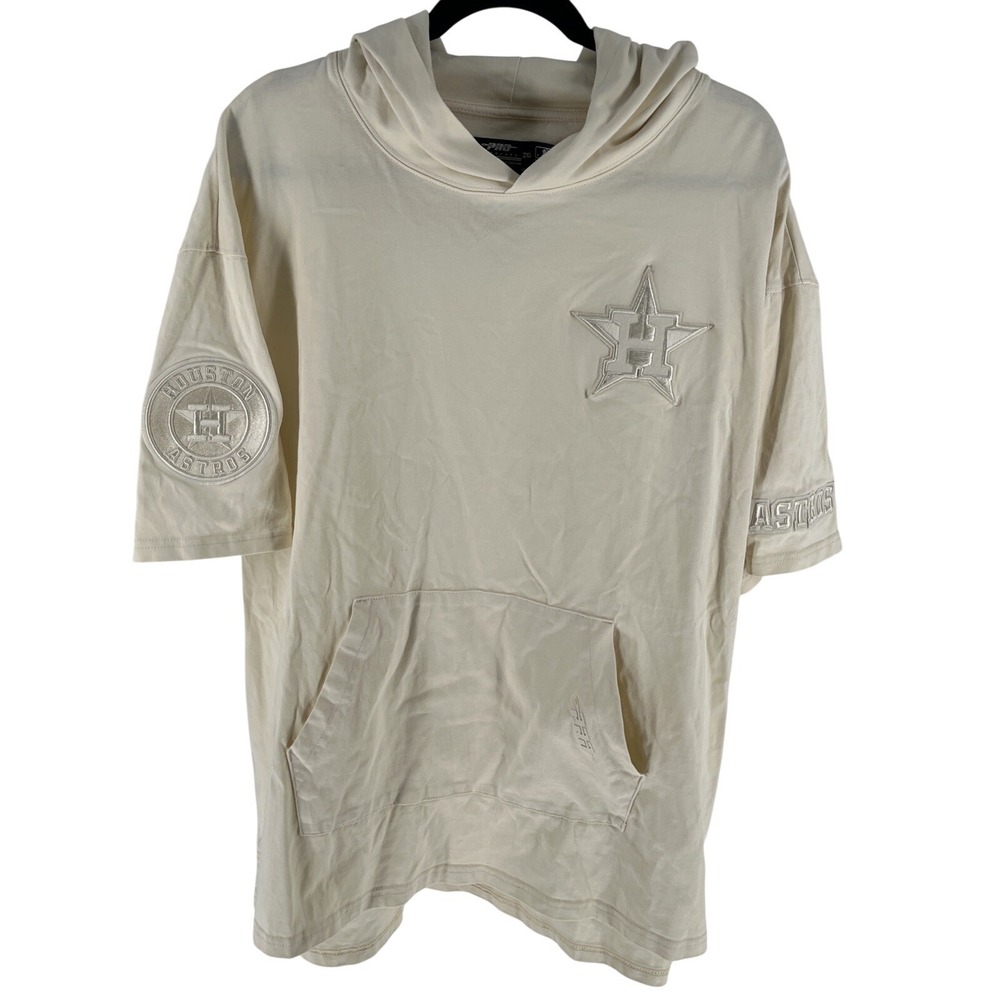 Houston‎ Astros Pro Standard Short Sleeve Hoodie T Shirt 2XL Cream Pocket
